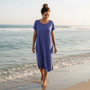 Amoretu Women’s Sundress Navy Hi-Lo Midi Cap Sleeve W/Pockets Size-M NWT